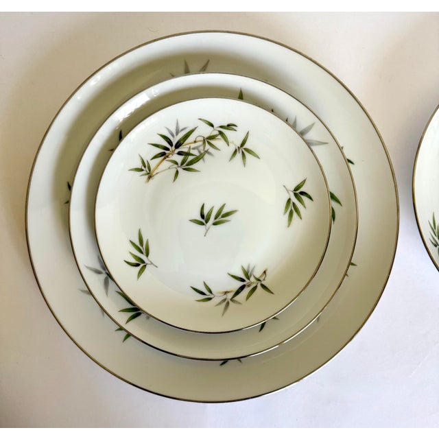 1960s Wentworth China “Bamboo” Japanese Porcelain Dinnerware Set With Platinum Trim – 44 Pieces For Sale - Image 4 of 12