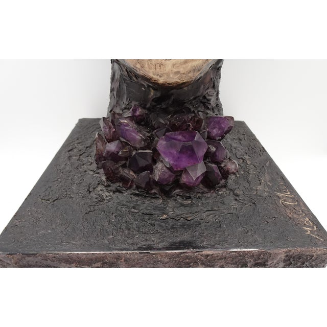 Brown Large Brutalist Bust Sculpture with Amethyst by Marc D'haenens, 1970s For Sale - Image 8 of 17