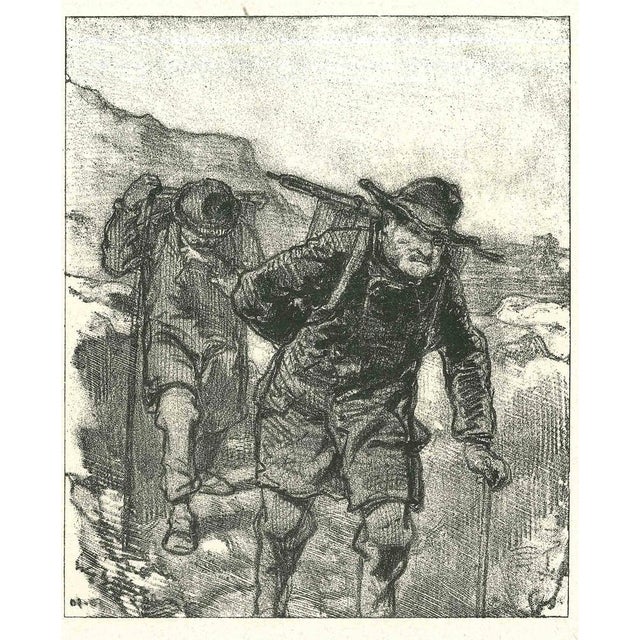 Mountaineers is an original lithograph artwork on ivory-colored paper, realized by the French draftsman Paul Gavarni...