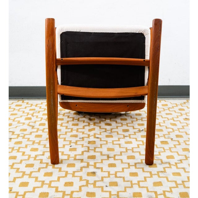 1960s 1960s Mid Century Danish Modern Rocking Chair Attributed to Benny Linden Teak Floating White Wool MCM For Sale - Image 5 of 12