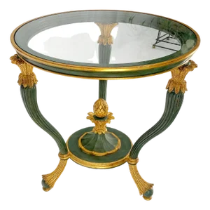Italy Decorative Carved Painted 28" Round Glass Top Gueridon Lamp Center Table