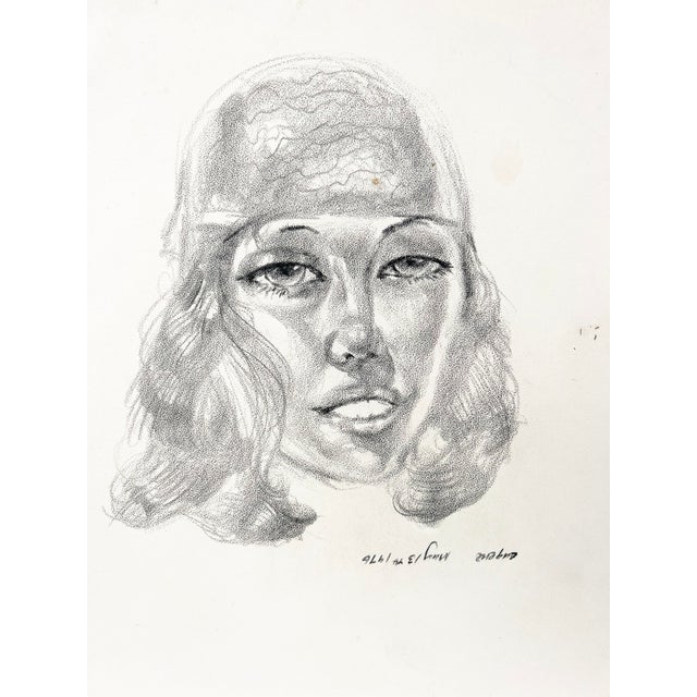 Bohemian Woman - Signed Graphite Portrait Drawing on Textured Paper Portrait of a woman in a Boehme Bandana with...