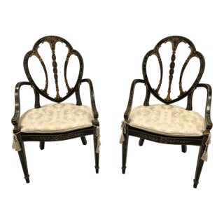 Adam Style Handpainted Armchairs With Caned Seats -A Pair For Sale