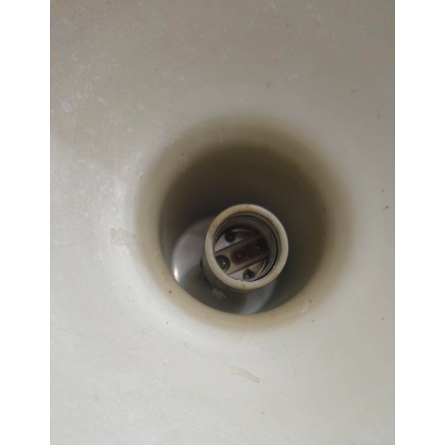 1980s Industrial Dome Orange Pendant Light Fixtures - A Pair For Sale - Image 11 of 16