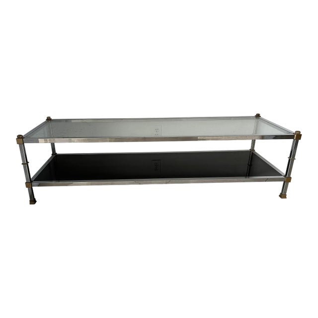 1970s Maison Jansen Mid Century Modern Hollywood Regency Chrome and Brass Console or Sofa Table or Coffee Table For Sale