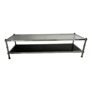 1970s Maison Jansen Mid Century Modern Hollywood Regency Chrome and Brass Console or Sofa Table or Coffee Table