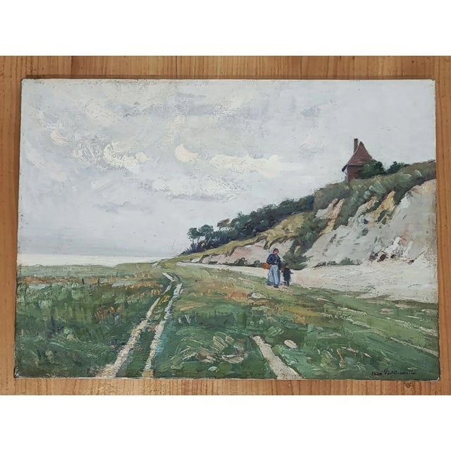 Elisa Berlincourt, Promenade en bord du lac, Oil on Canvas, in Flawless conditions. Designed 1920 to 1949 This piece has...
