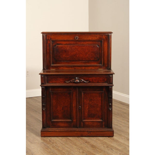 Antique Renaissance Revival Carved Walnut Drop-Front Desk For Sale - Image 18 of 18