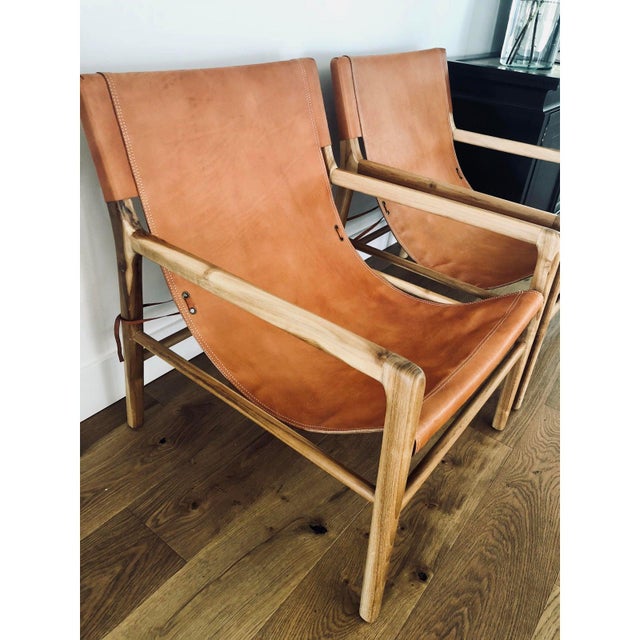 Contemporary Leather SafariStyle Slingback Chairs a Pair Chairish