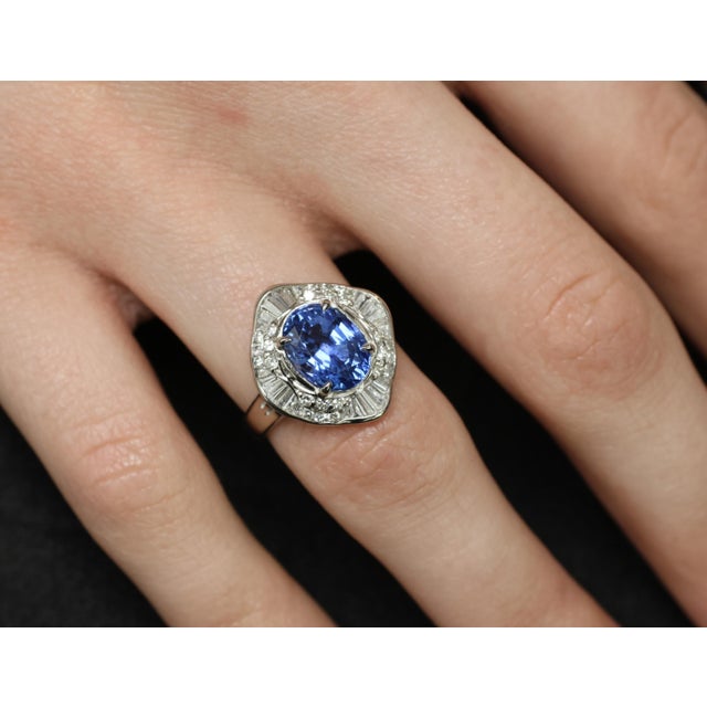 Title: 4.26ct GIA Ceylon Cornflower Blue Sapphire 0.71ct Diamond Platinum Ring Size 6.5 Age/Markings: Estate, diamond...