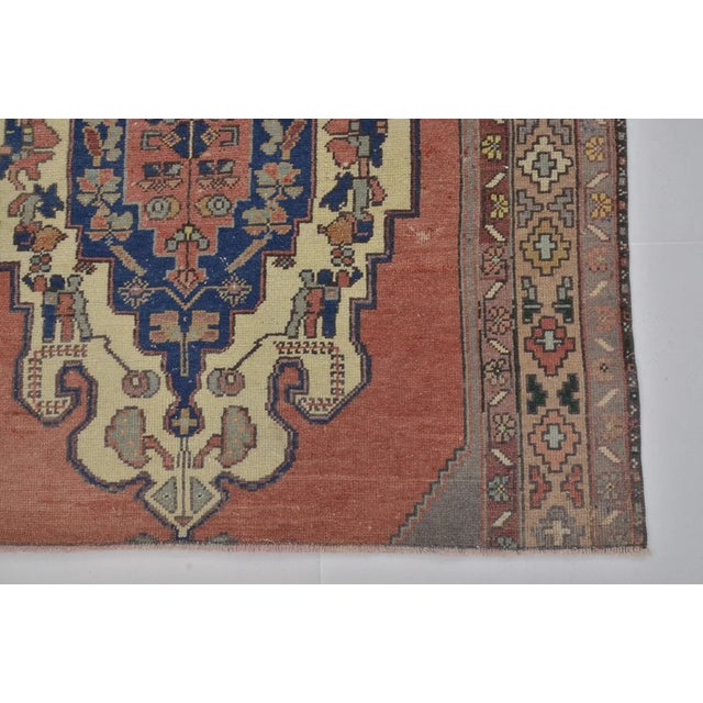 1950s Vintage Turkish Oushak Medallion Rug in Terracotta, Cream & Indigo For Sale - Image 5 of 10