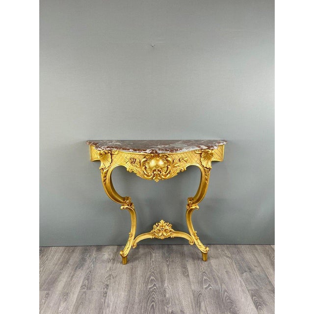 19th Century Louis XV Wall Console in Gilded Wood and Marble For Sale - Image 3 of 8