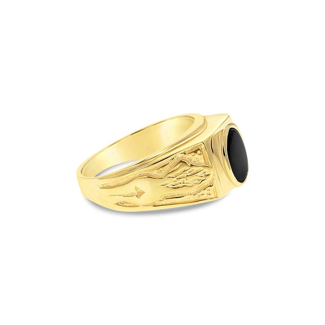 Contemporary Oval Onyx Signet Ring 14k Yellow Gold, Size 7 For Sale - Image 3 of 3