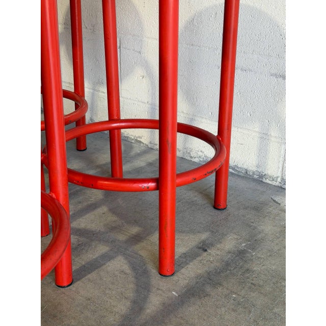 Set of 6 Red Plywood Bar Stools With Metal Frames Mid-Century Modern For Sale In Los Angeles - Image 6 of 9
