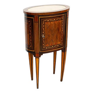 Antique Louis XVI Neapolitan Bedside Table in Polychrome Woods with Recessed Marble Top, 18th Century For Sale