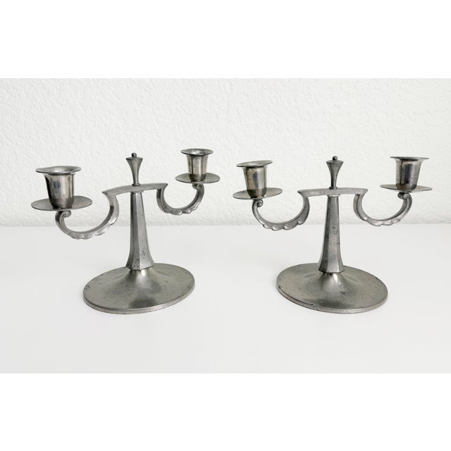 Metal 1930s Svenskt Tenn Swedish Pewter Art Deco Candlesticks - A Pair For Sale - Image 7 of 12