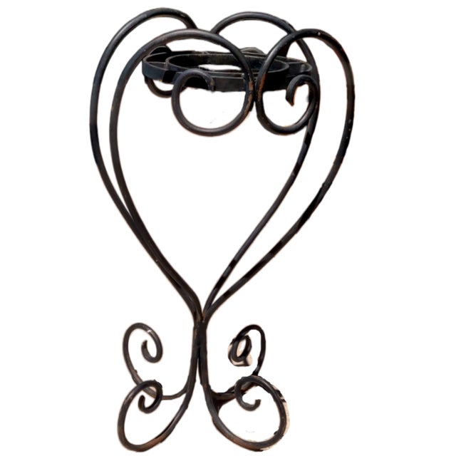 1980s 1980s Heavy Scrolling 1/4" Wrought Iron Art Nouveau Single Potted Plant Stand For Sale - Image 5 of 6