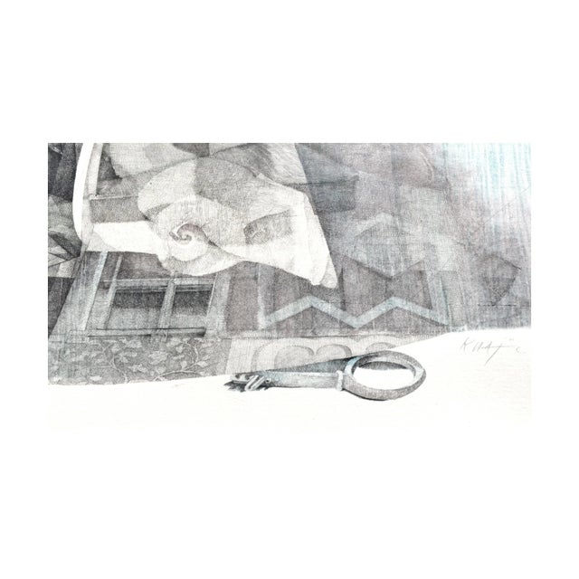 Paper Vintage Venetian Keyhole Modernist Etching by Katherine Chang Liu For Sale - Image 7 of 8