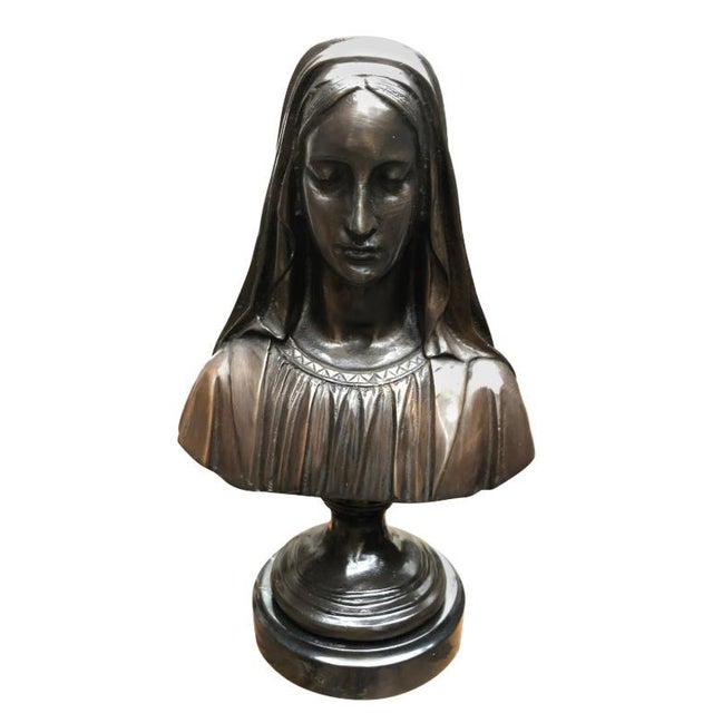 Bronze Virgin Mary Bust, France, 20th Century For Sale - Image 6 of 6