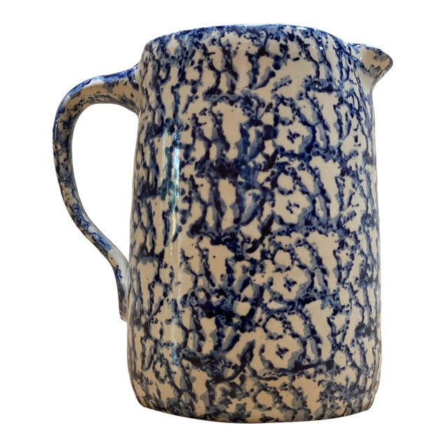 Marshall Pottery Blue & White Spongeware Pitcher, 1999, Signed & Dated
