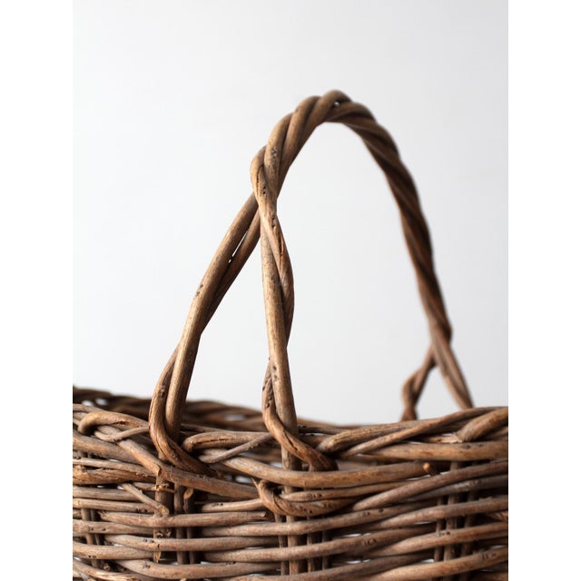 Brown Vintage Wicker Gathering Basket For Sale - Image 8 of 14