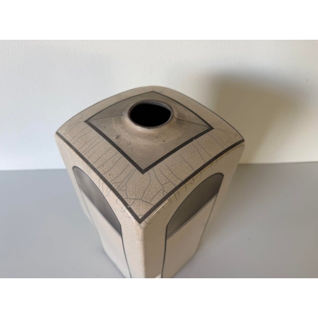 1980s Vintage Postmodern Art Deco Style Handmade Geometric Studio Pottery Vase For Sale - Image 4 of 12