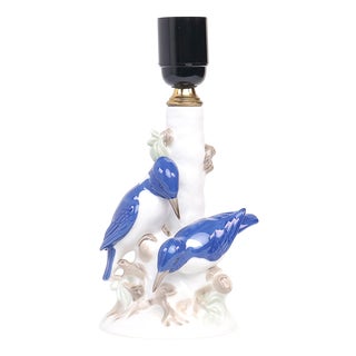 Vintage Porcelain Lamp Base with Kingfishers from Wagner & Apel, 1960s For Sale