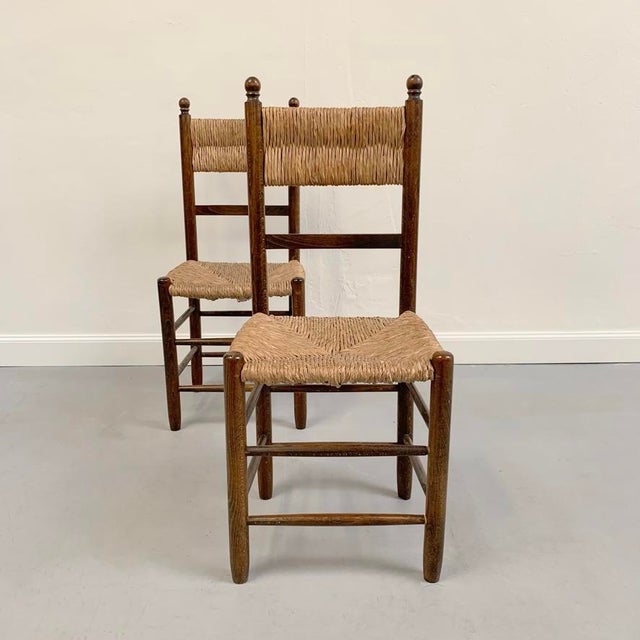 Charlotte Perriand Mid-Century Oak and Straw Chairs by Charlotte Perriand, France, 1960s, Set of 6 For Sale - Image 4 of 17