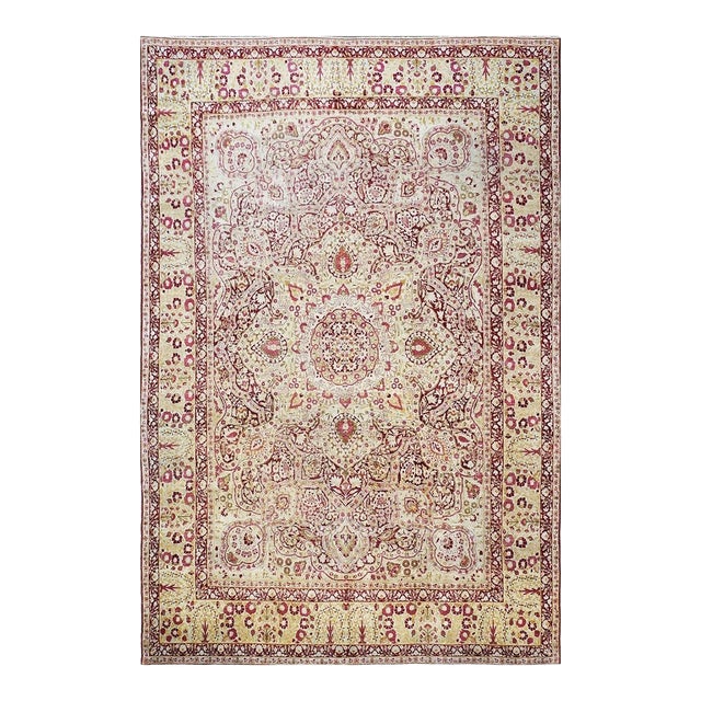 Antique Persian Kerman Lavar Wool 11X16 Burgundy, Pink & Ivory Handmade Area Rug #1141138 For Sale