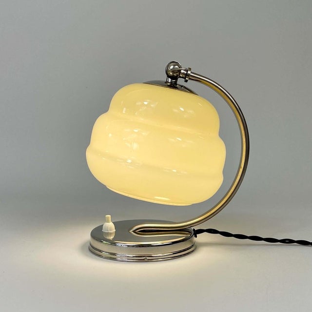 Art Deco Nickel and Opaline Table Lamp, Germany, 1930s For Sale - Image 9 of 16