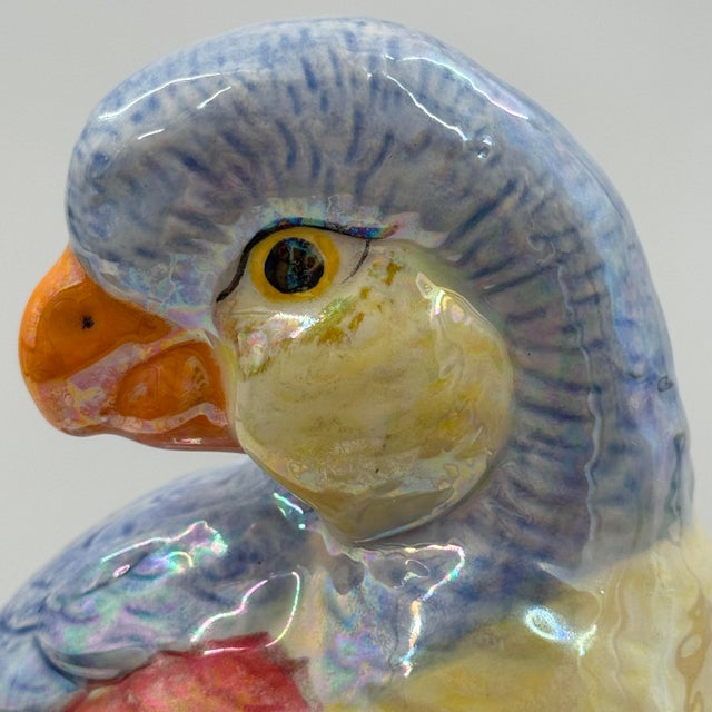 Red Hand-Painted Ceramic Parrot Sculpture With Iridescent Glaze For Sale - Image 8 of 10