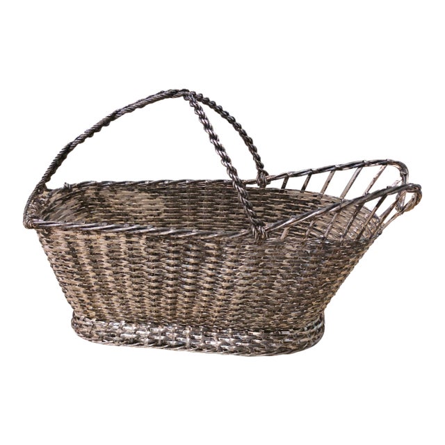 Vintage French Christofle Gallia Silver-Plated Woven Wine Basket / Bottle Cradle For Sale
