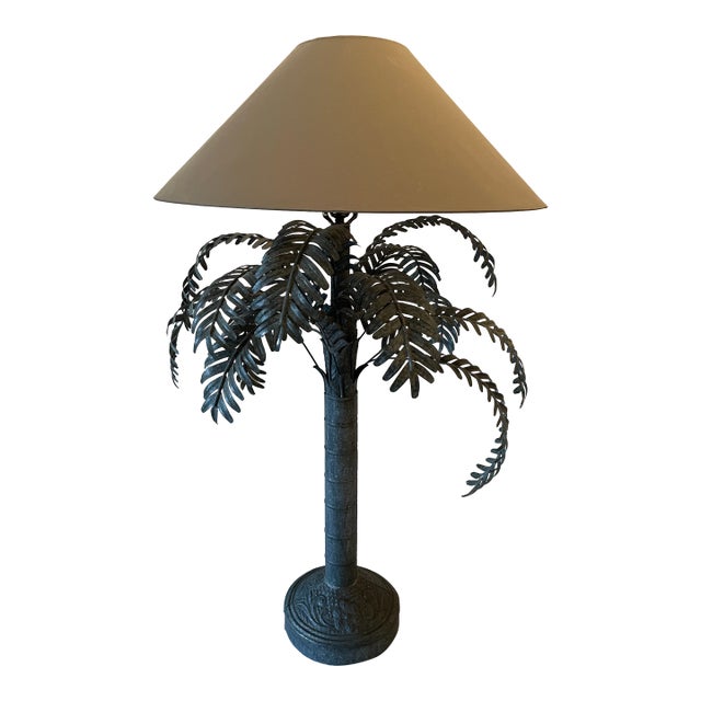 1980s Ralph Lauren Style Sarreid Metal Palm Tree Table Lamp For Sale