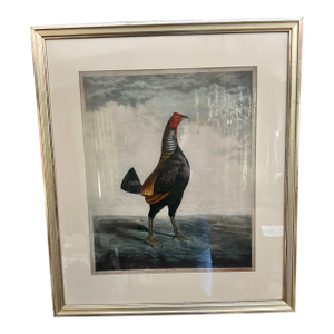 Mid 20th Century Traditional Chicken Wall Art in Silver Frame – Ornithology Print Reproduction