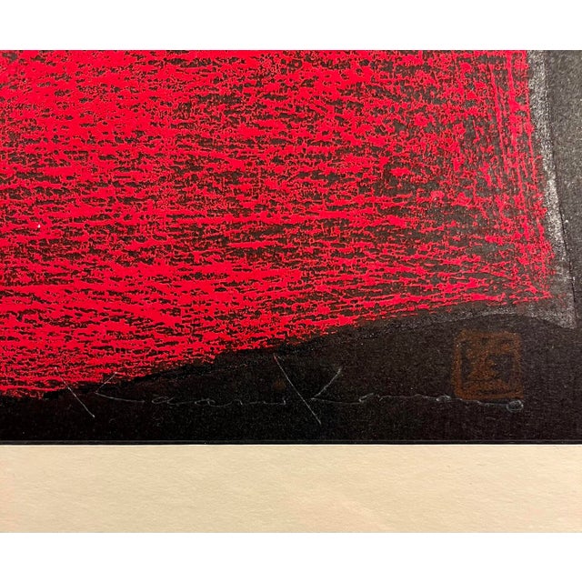 Mid-Century Modern Mid-Century Modern Kaoru Kawano 河野薫 1926-89 Original Woodblock Print "Girl W Flowers & Butterflies" For Sale - Image 3 of 5