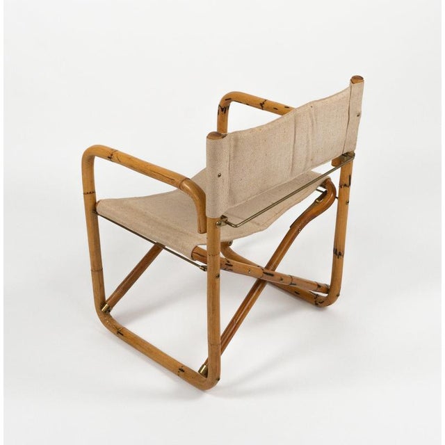 Mid-Century Modern Folding Director Chair in Bamboo and Fabric, Italy, 1960s For Sale - Image 9 of 11
