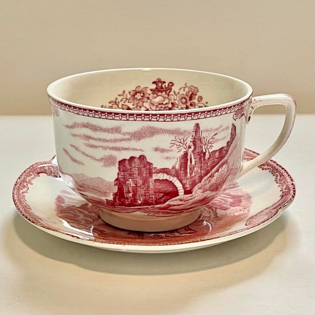 Mid 20th Century Antique Johnson Brothers Red Transfer-Ware Cup & Saucer- A Pair For Sale - Image 5 of 12