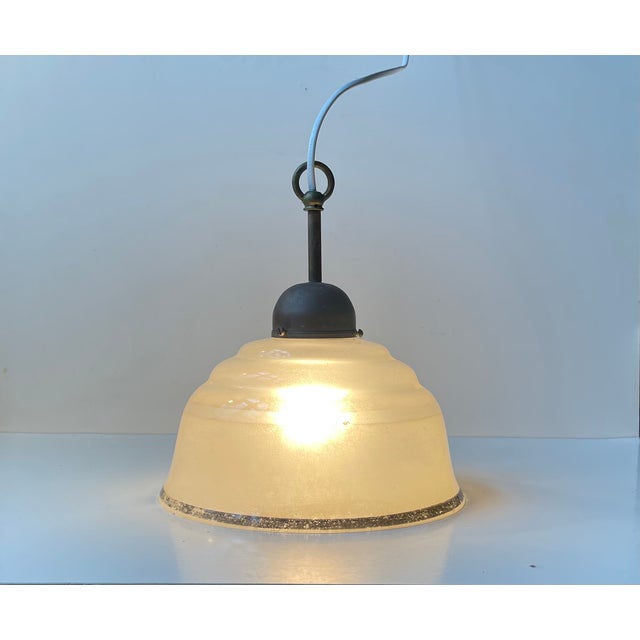 Art Deco Scandinavian Brass & Frosted Glass Pendant Lamp, 1930s For Sale - Image 4 of 10