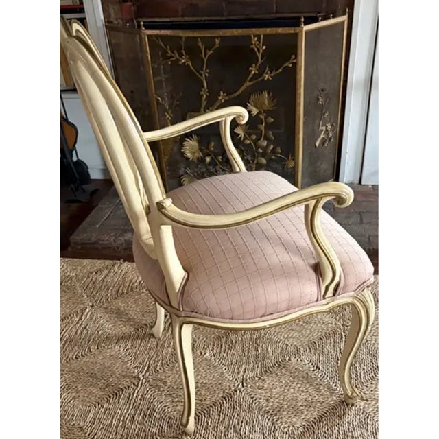 Off-white Mid Century French Style Ribbon Back Arm Chair For Sale - Image 8 of 10