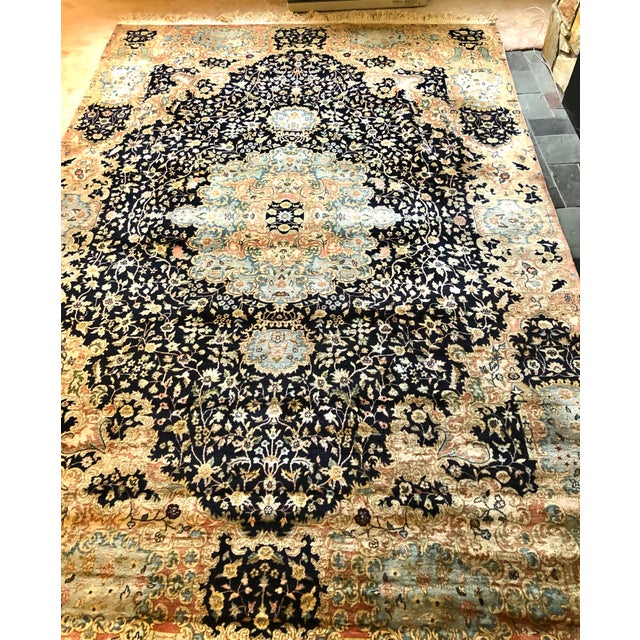 Large Antique Laver Kirman Oriental Tapestry Hand Made Wool and Silk 138 X 98 Inches For Sale - Image 9 of 12