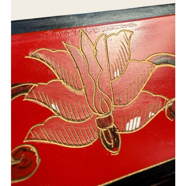 Antique Chinese Red Lacquer Box Porcelain Plaque Metal Inlay C1920 For Sale - Image 12 of 18