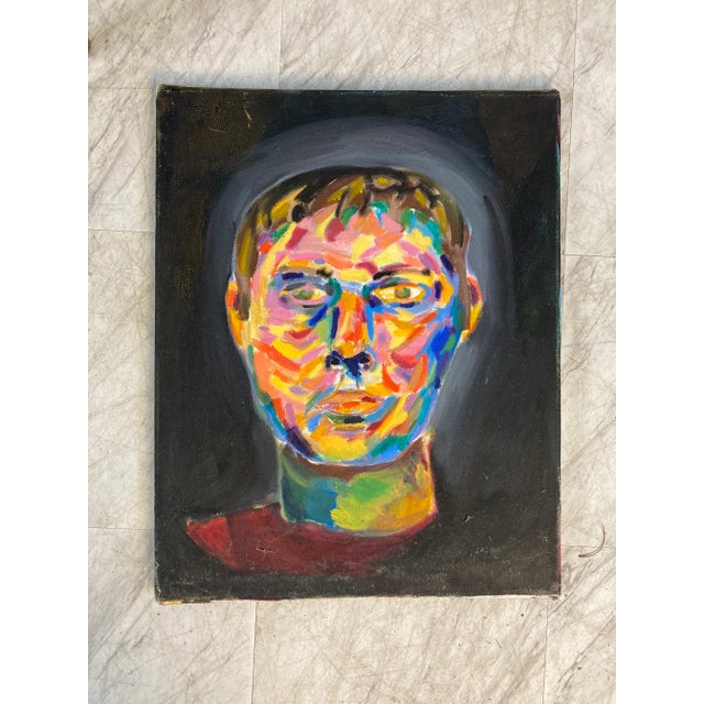 Textile Vintage Oil on Canvas Abstract Portrait For Sale - Image 7 of 7