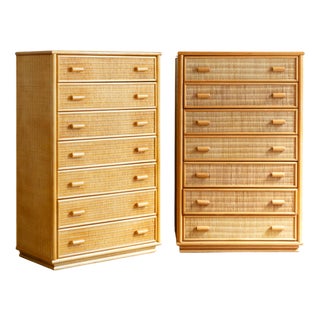 Bamboo and Wood Tallboys, Set of 2 For Sale