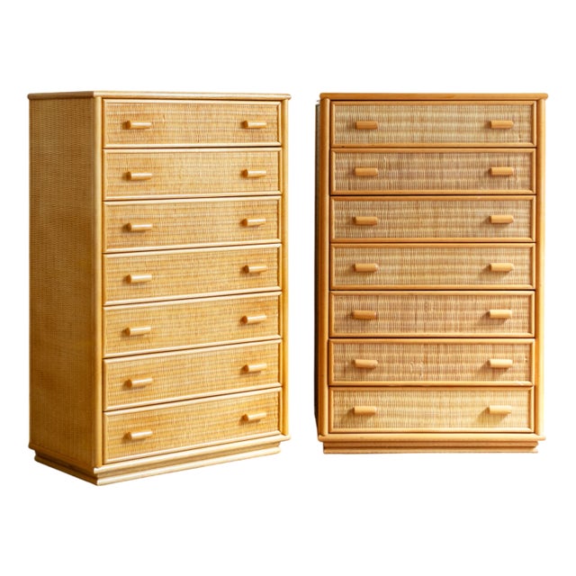 Bamboo and Wood Tallboys, Set of 2 For Sale