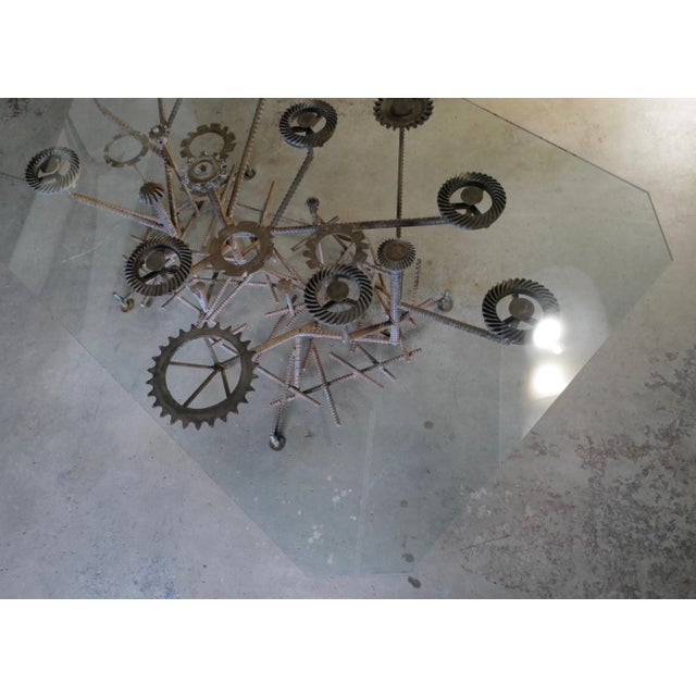 1980s Glass Top Dining Table with One of a Kind Steel Rebar Base For Sale - Image 17 of 17