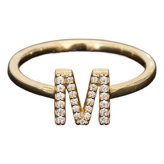 14k Yellow Gold "M" Ring With 0.15ctw of Diamonds - Size 7 For Sale