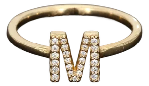 14k Yellow Gold "M" Ring With 0.15ctw of Diamonds - Size 7
