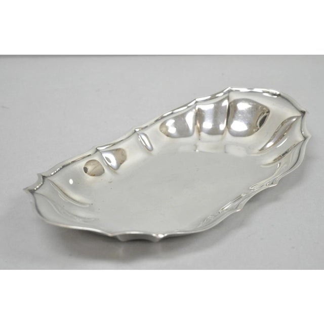 Silver Vintage English Victorian Style Scalloped Oval Narrow Silver Plated Trinket Dish For Sale - Image 8 of 10