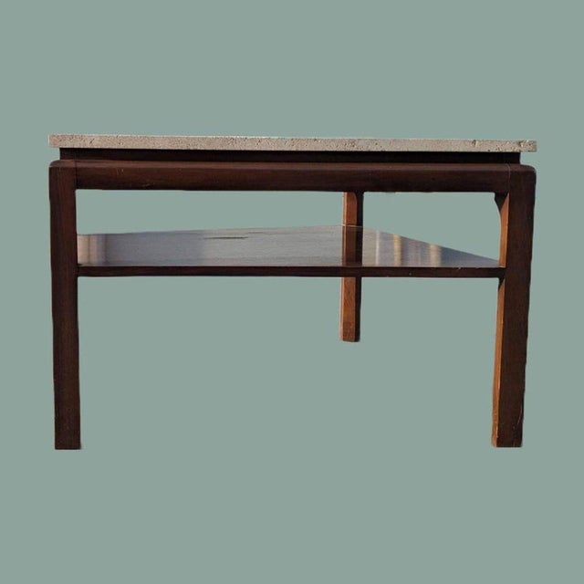 Wood Mid-Century Modern Travertine Top Side Table in Walnut, 1970s For Sale - Image 7 of 9