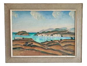 Percival Pernet, Aux Baléares, 1971, Oil on Canvas on Wood, Framed